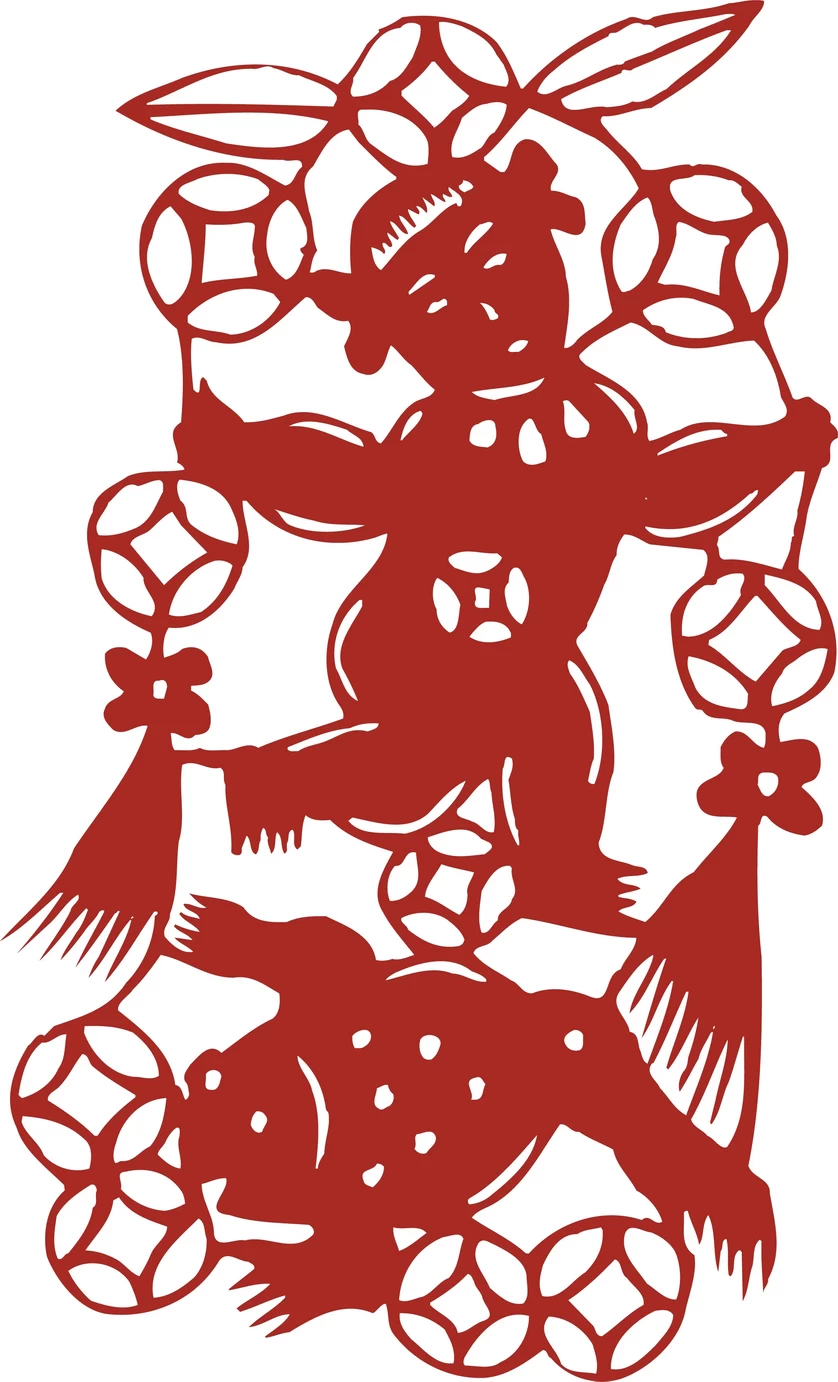 中国风中式传统喜庆民俗人物动物窗花剪纸插画边框AI矢量PNG素材【2442】